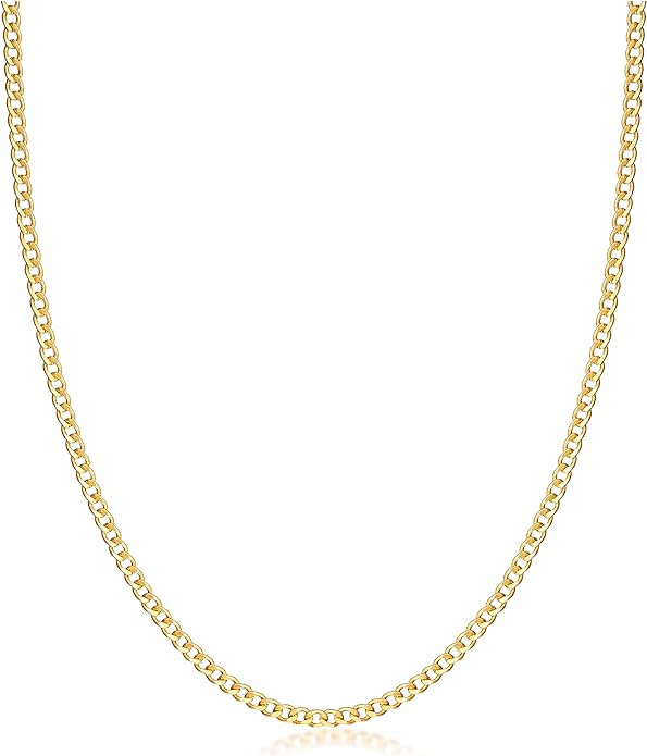 Barzel 18K Gold Plated Curb/Cuban Link Gold Chain Necklace 2MM, 3MM, 4MM, 5MM For Women or Men - ... | Amazon (US)