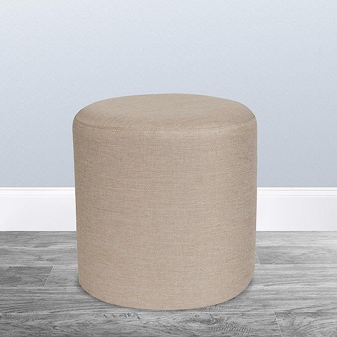 Flash Furniture Barrington Upholstered Round Ottoman Pouf in Beige Fabric | Amazon (US)