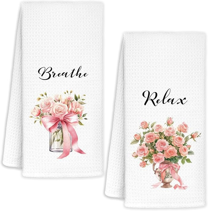 Pink Spring Rose Floral Hand Towels Set of 2, Floral Bathroom Decor, Pink Flower Spring Decorativ... | Amazon (US)