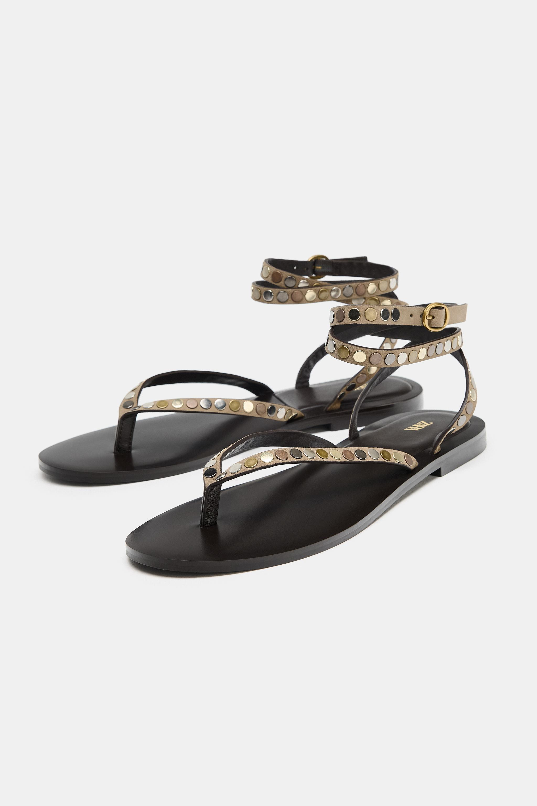 LEATHER SANDALS WITH STUDS | Zara UK