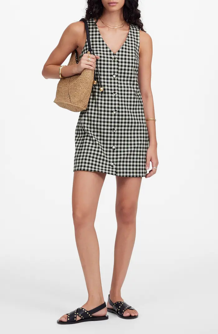 Gingham V-Neck Wool Blend Vest Minidress | Nordstrom