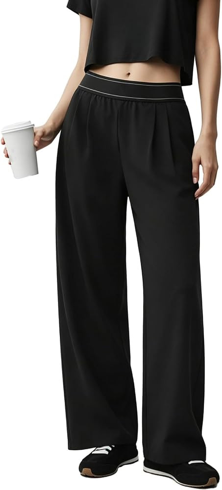 NEXSONIC Women\u2019s Wide Leg Pants Elastic Waisted Casual Work Business Dress Lounge Palazzo Pa... | Amazon (US)