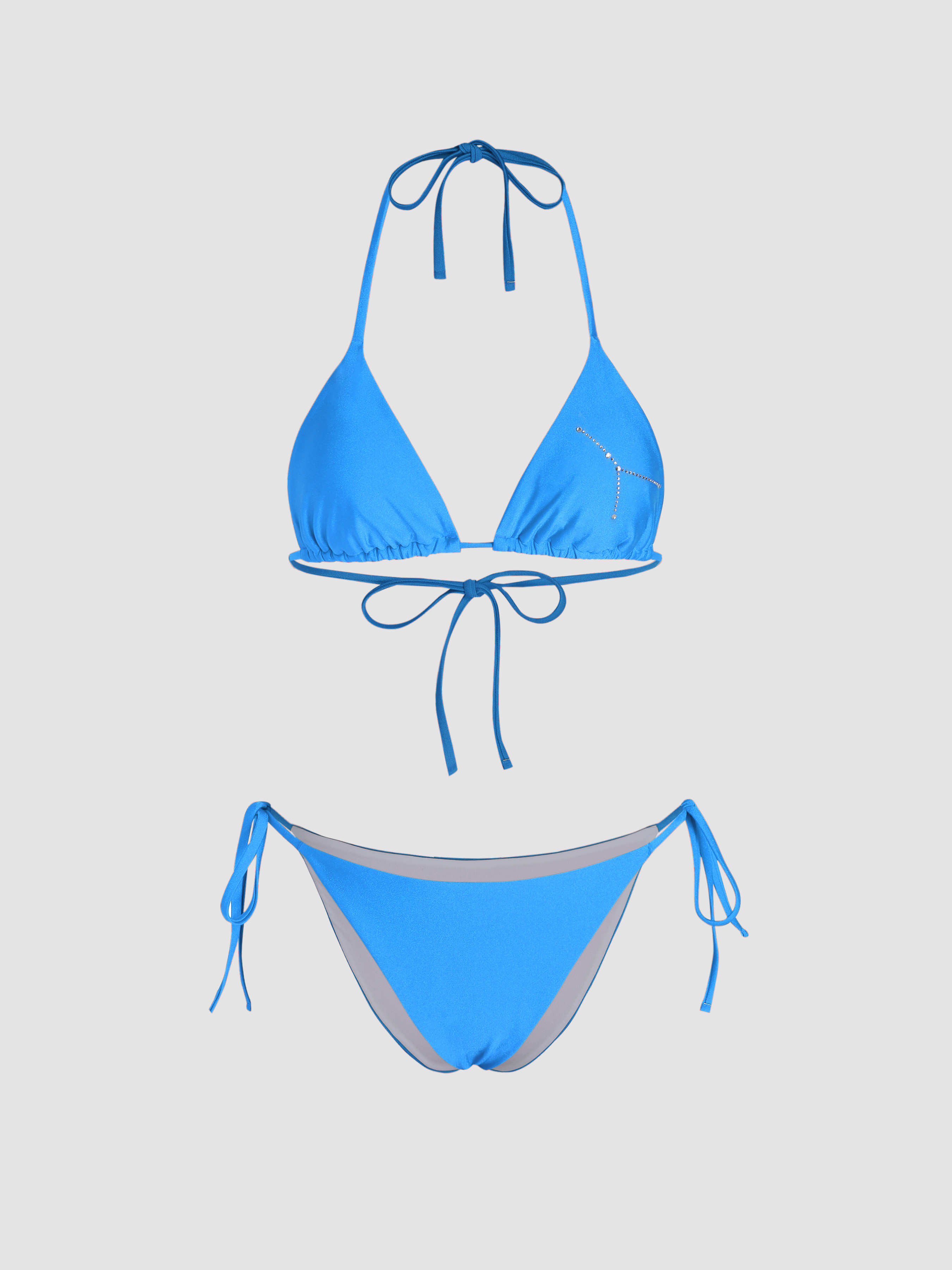 12 Zodiac Signs Rhinestone Halter Triangle Bikini Swimsuit - Cider | Cider