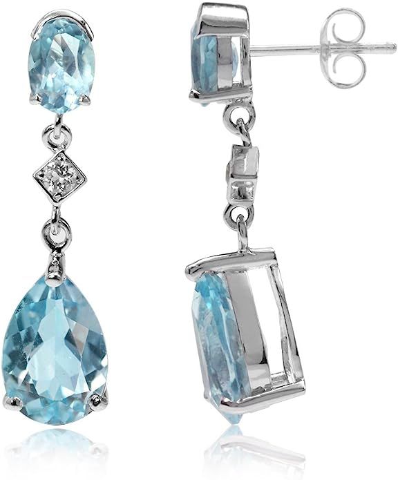 Silvershake Genuine Gemstone 925 Sterling Silver Dangle Drop Post Earrings | Amazon (US)