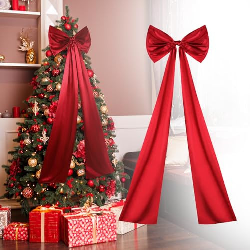 Christmas Tree Topper Bow, Christmas Tree Bows, Satin Christmas Wreath Bows for Home Party Wedding Car Holiday Decor Supplies (47 INCH Red Bow) | Amazon (US)