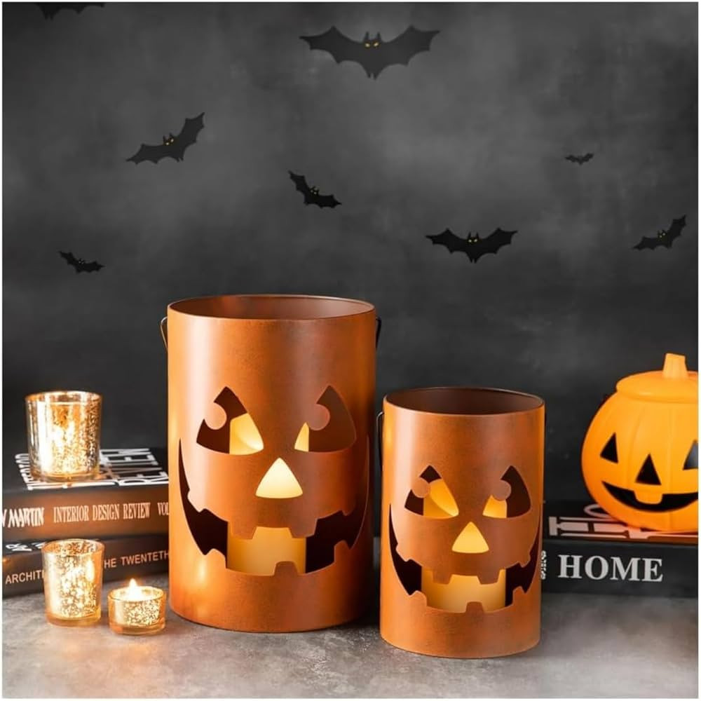 Halloween Decor Metal Jack-O'-Lantern Buckets Hanging Standing Candle Holders Outdoor Porch/Indoo... | Amazon (US)