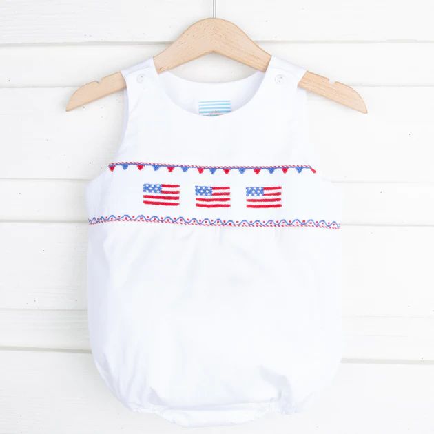 Flag Smocked Sun Bubble Solid White | Classic Whimsy