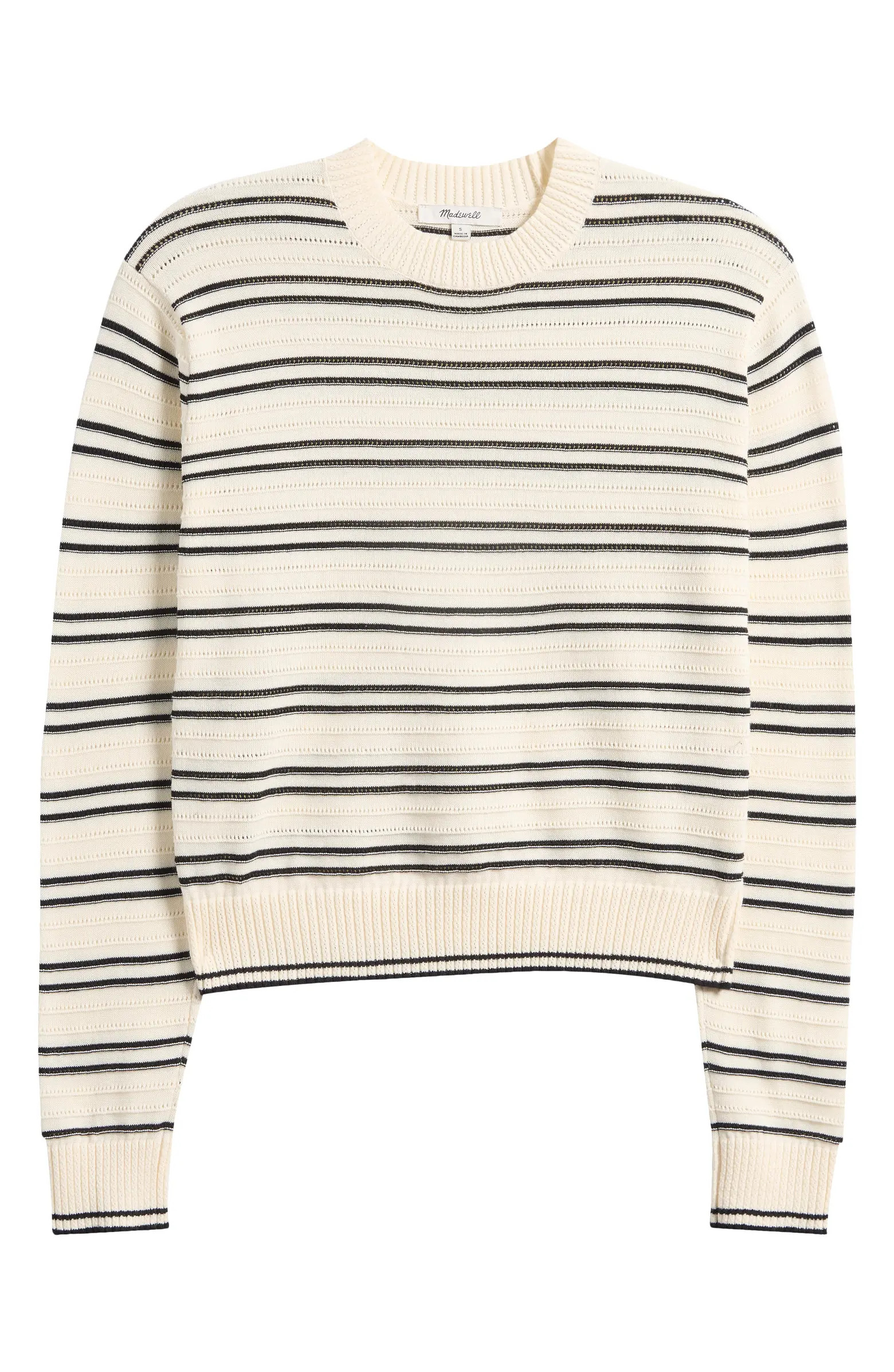 Striped Textured Stitch Cotton Crewneck Sweater | Nordstrom