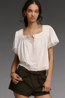 By Anthropologie Lace-Trimmed Short-Sleeve Henley | Anthropologie (US)