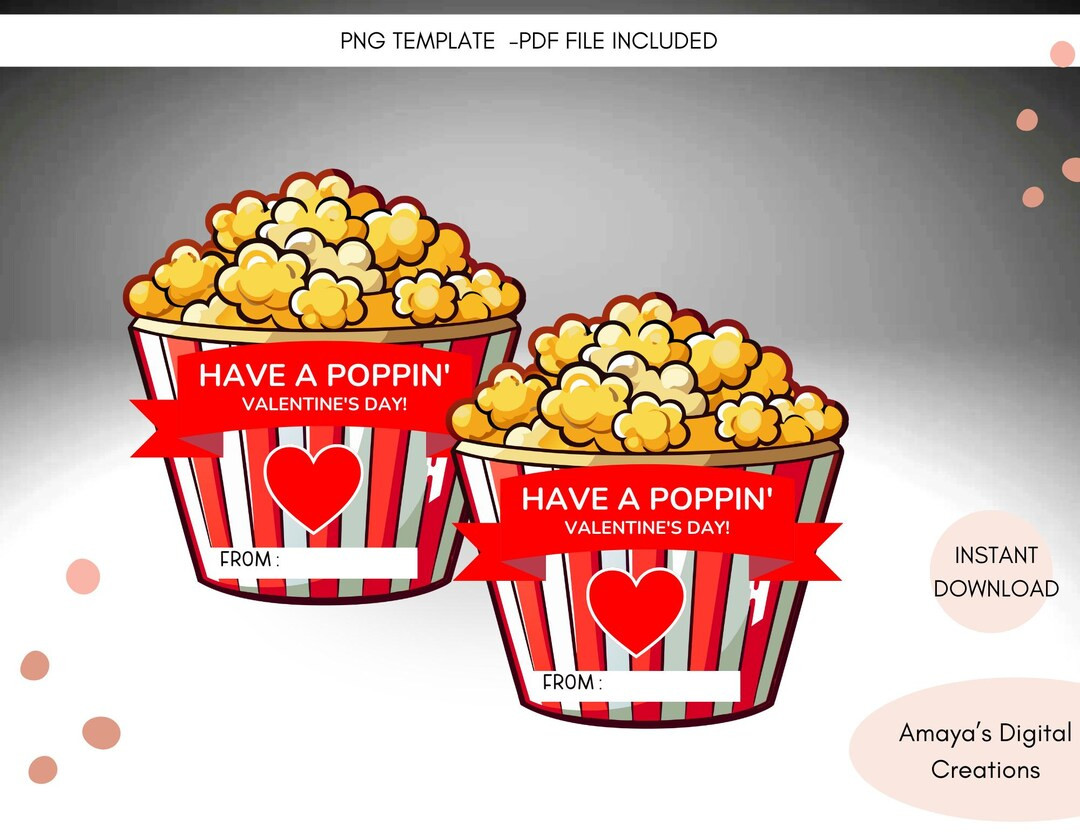 Printable Popcorn Valentine Labels | Classroom Valentines | Digital Download Classroom Valentine ... | Etsy (US)