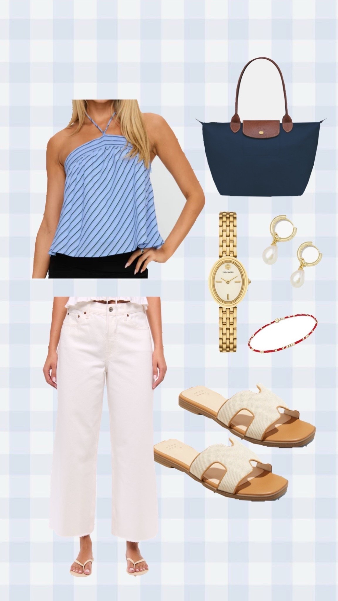 Fourth of July outfits, Fourth of July outfit inspo, coastal, sandals, halter tops, jeans, wide leg jeans, watches, gold watch, longchamp bag, pearl earrings, stripes, blue, white, red white and blue, cape cod outfit, summerr

#LTKSeasonal