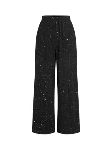 CIDER Glitter Pants for Women Wide Leg High Waist Sequin Pants Party Sparkle Night Out Pants Black | Amazon (US)