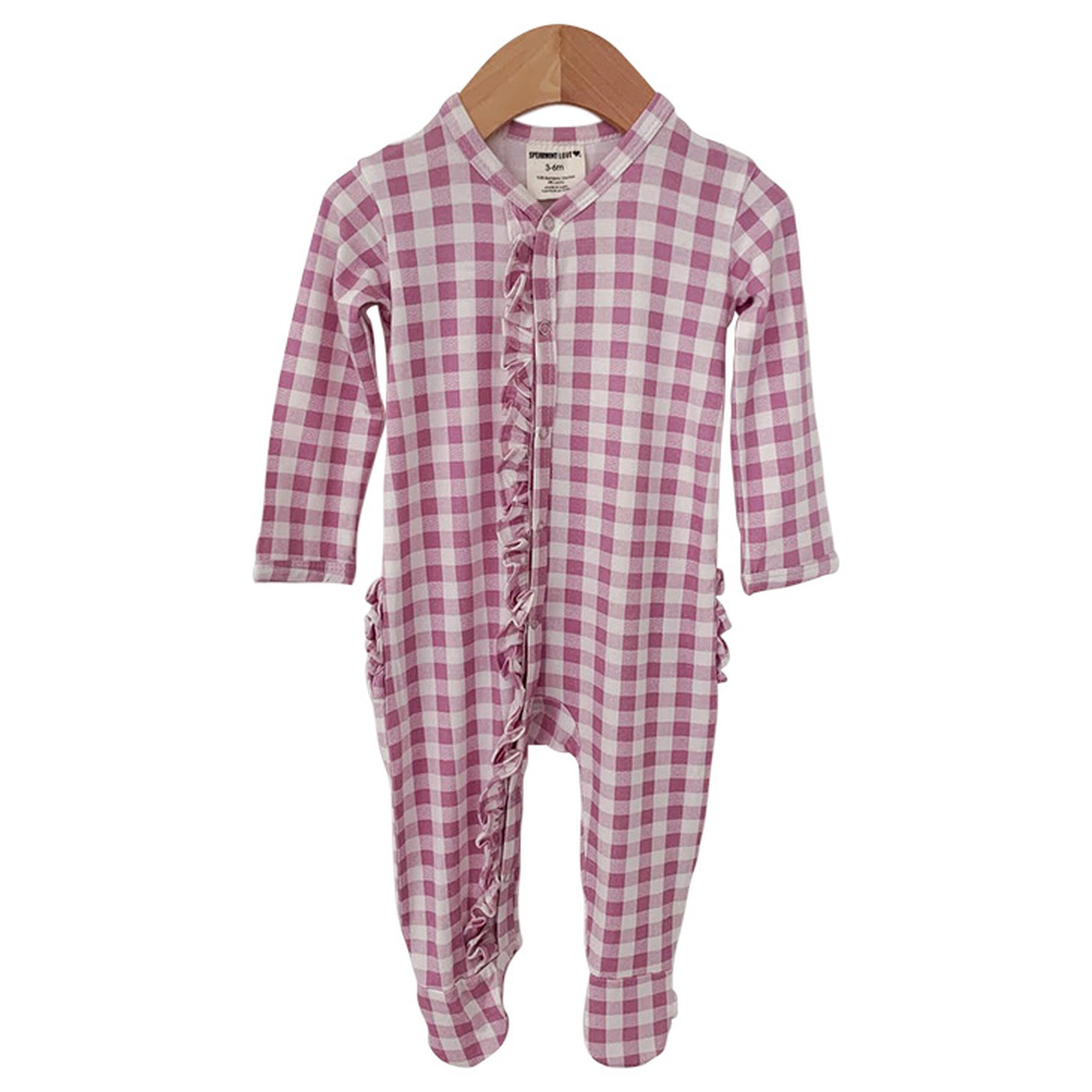 Ruffle Snap Footie, Lavender Gingham | SpearmintLOVE
