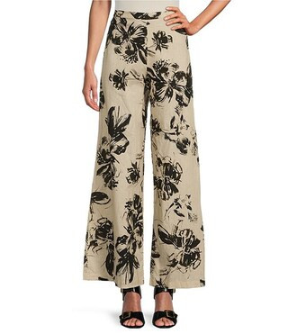 Bryn WalkerWoven Linen Floral Print Elastic Waist Wide-Leg Pull-On Coordinating Pants | Dillard's