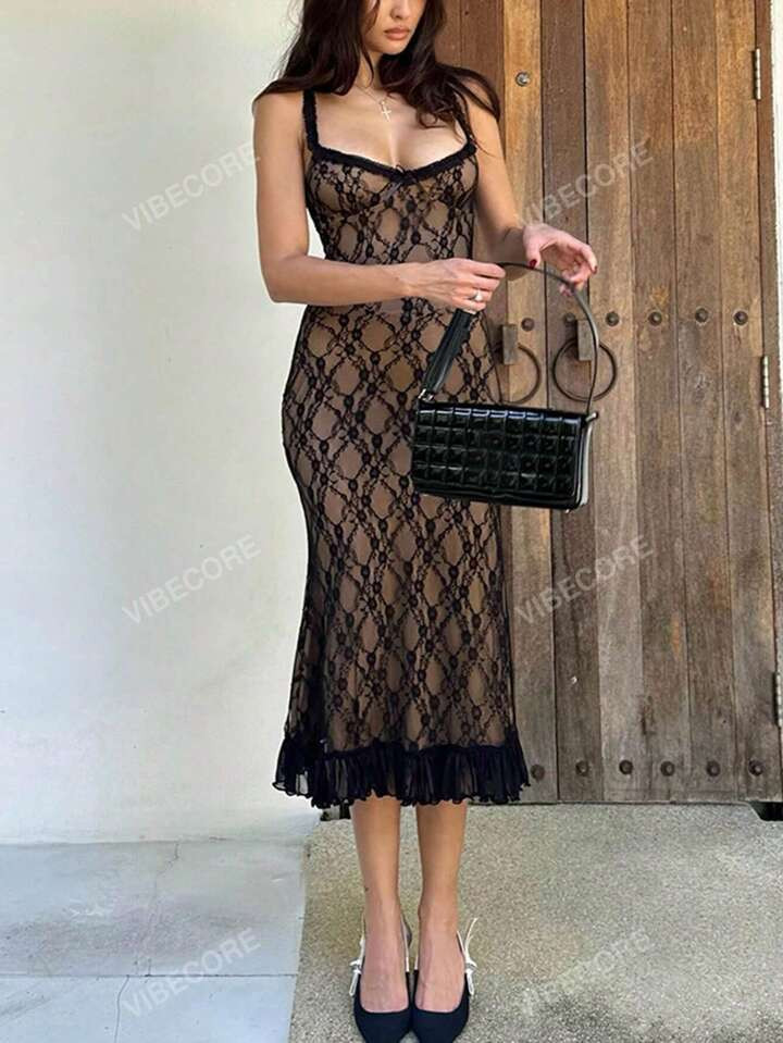 Women Sexy Lace Bodycon Slit Vintage Party Vacation Summer Dress | SHEIN