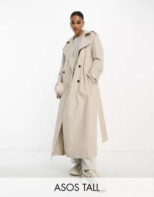 ASOS DESIGN Tall linen mix trench coat in natural | ASOS (Global)