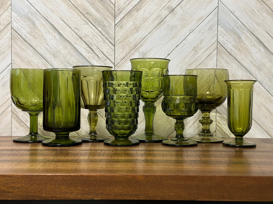 Vintage Multicolored Green Goblets Mismatch Mixed Avocado - Etsy | Etsy (US)