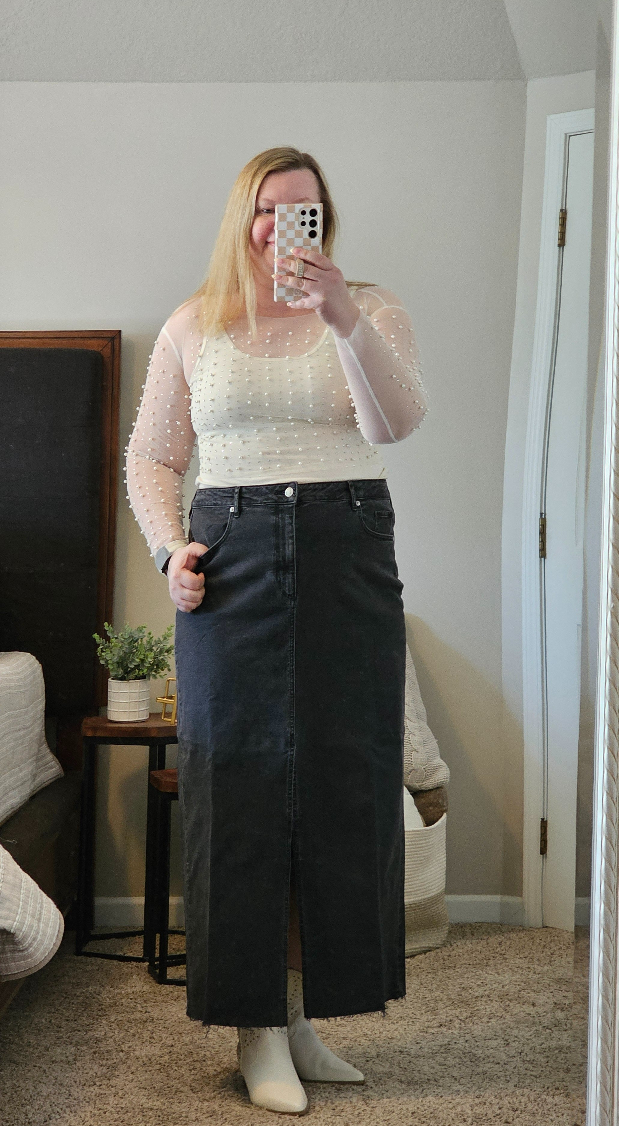 This top is a size L. Denim skirt size 18

#LTKover40 #LTKfindsunder100 #LTKsalealert