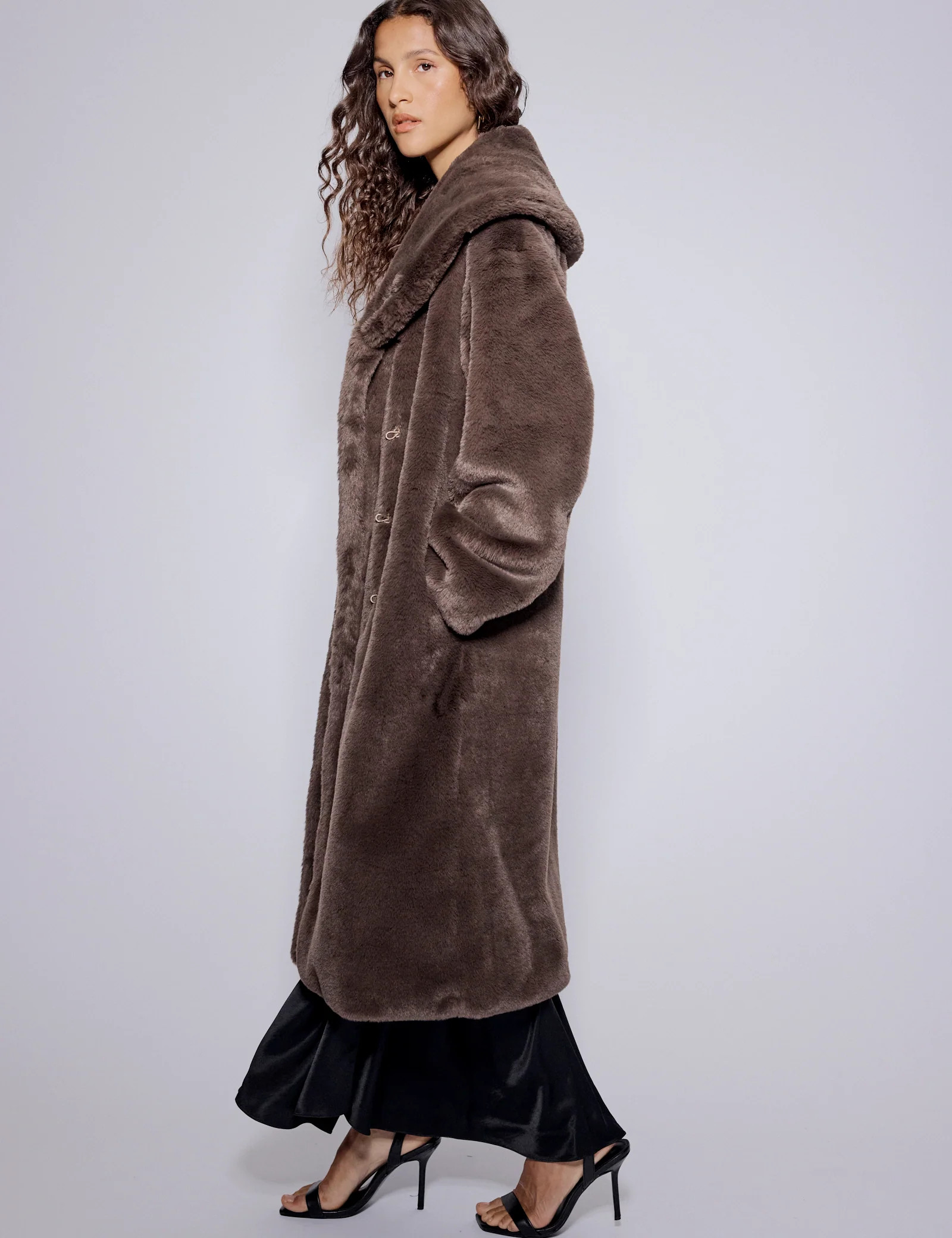 Brown Faux Fur Collared Longline Jacket | Nobody's Child