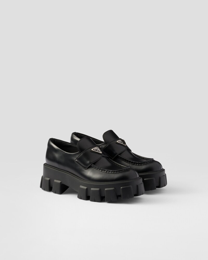 Brushed leather Monolith loafers | Prada Spa US
