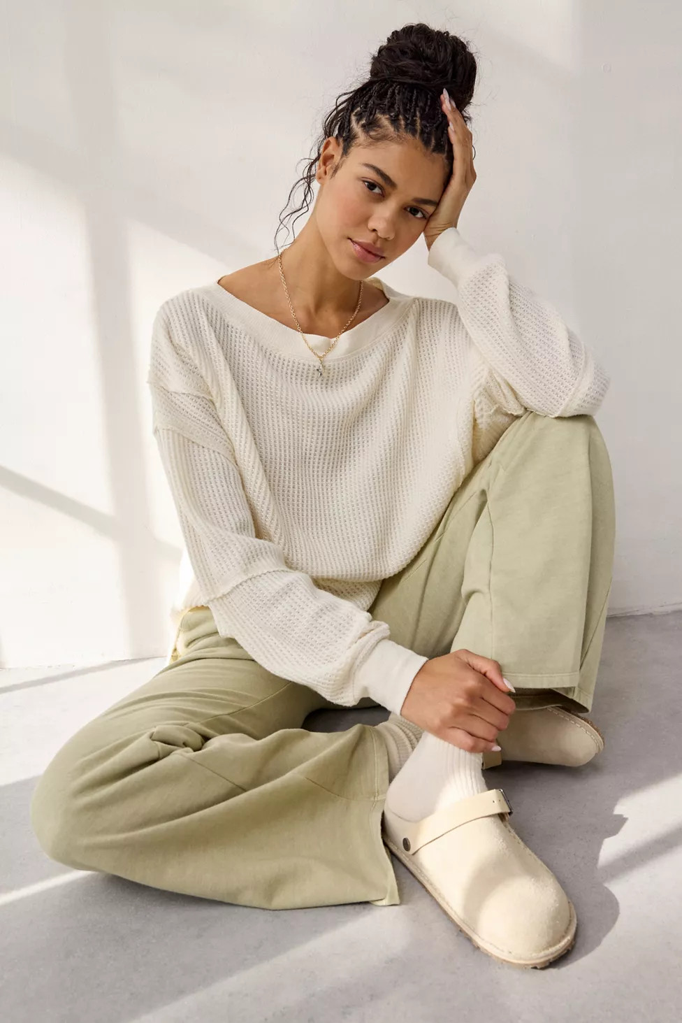 Out From Under Homebody Waffle Knit Oversized Off-The-Shoulder Top | Urban Outfitters (US and RoW)