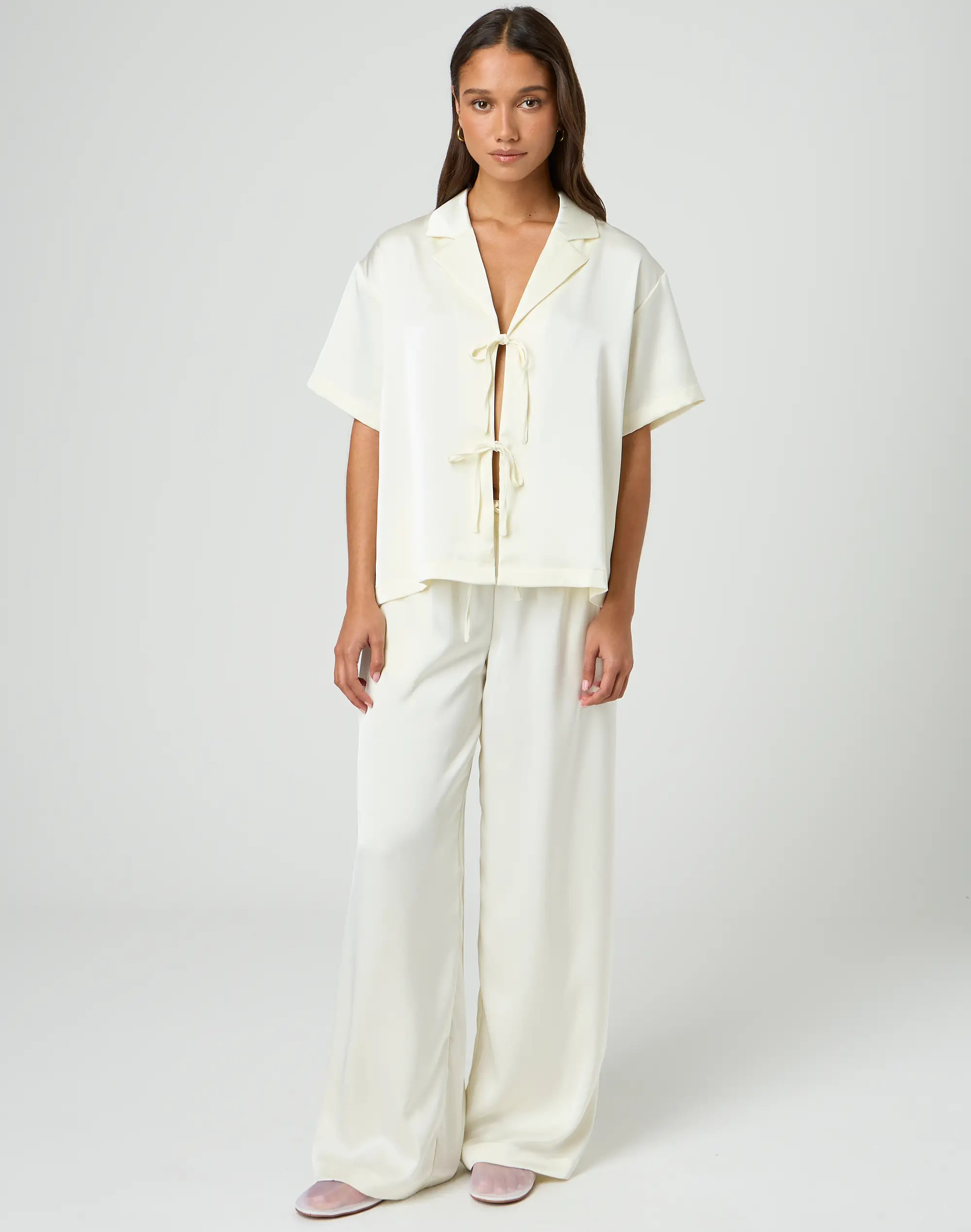 Satin Tie Front Short Sleeve Blouse | Glassons (Australia)