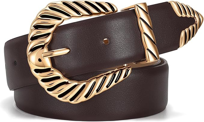 XZQTIVE Western Belt for Women, Modern Rodeo Cowboy Cowgirl Belts, Country Leather Belt Gold Buck... | Amazon (US)