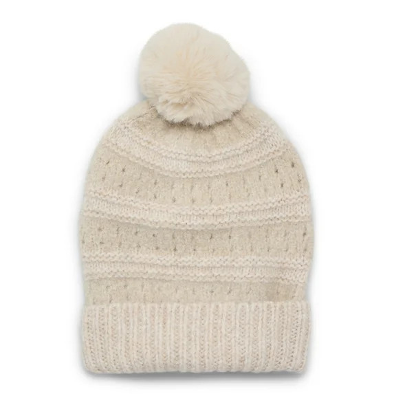 Time and Tru Women's Pointelle Beanie, One Size Fits Most, Oatmeal Heather | Walmart (US)