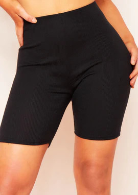 Derica Black RIbbed Knit Cycle Shorts | Missy Empire (UK)