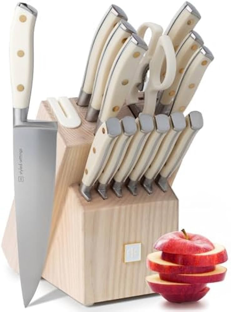 Styled Settings White Knife Set with Block and Sharpener – 14-Piece Ultra-Sharp High Carbon Sta... | Amazon (US)