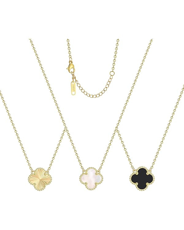 Clover Pendant Necklace Set for Women 18K Gold Plated Van Cleef Four Leaf Clover Necklace Lucky S... | Amazon (US)