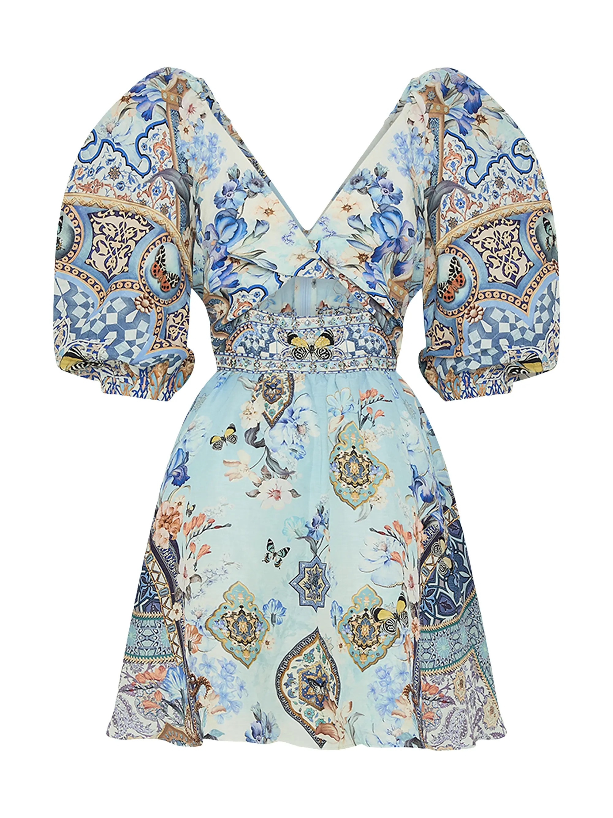 Printed Linen & Silk Minidress | Saks Fifth Avenue