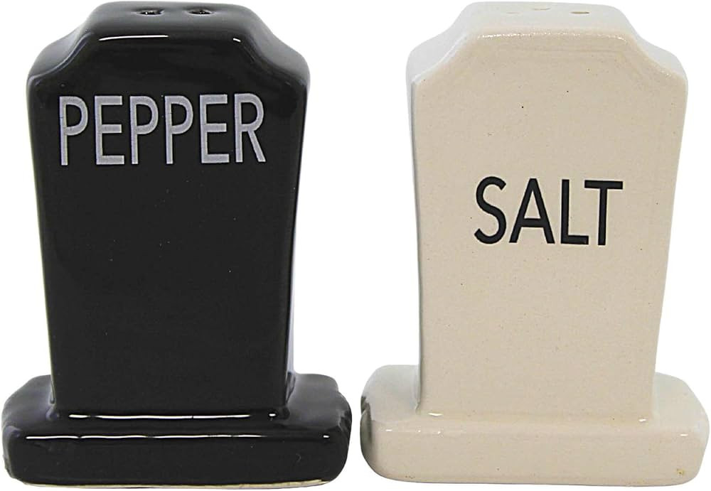 Spooky Halloween Tombstone Salt and Pepper Shaker Set, Black and White, 2.75 Inches High | Amazon (US)
