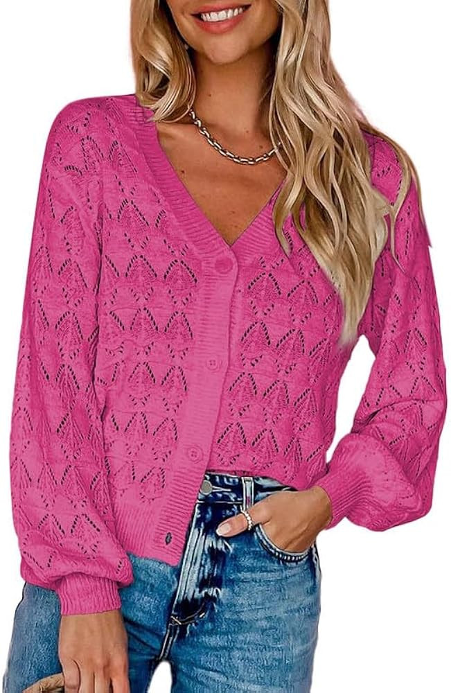 Dokotoo Cropped Cardigan Sweaters for Women Long Sleeve Crochet Knit Shrug Open Front V-Neck Butt... | Amazon (US)
