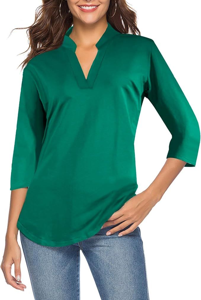 CEASIKERY Women's 3/4 Sleeve V Neck Tops Casual Tunic Blouse Loose Shirt | Amazon (US)