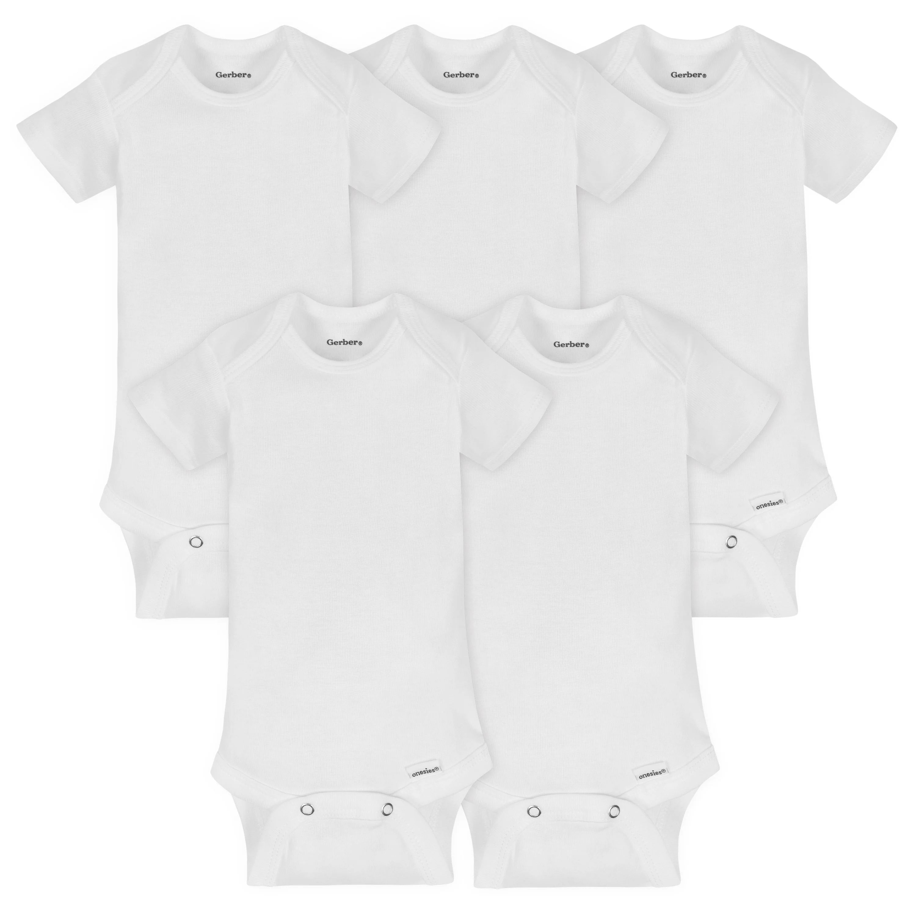 5-Pack White Organic Short-Sleeve Onesies® Bodysuits | Gerber Childrenswear