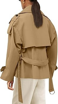 Tankaneo Womens Cropped Trench Double Breasted Short Jacket with Belt | Amazon (US)