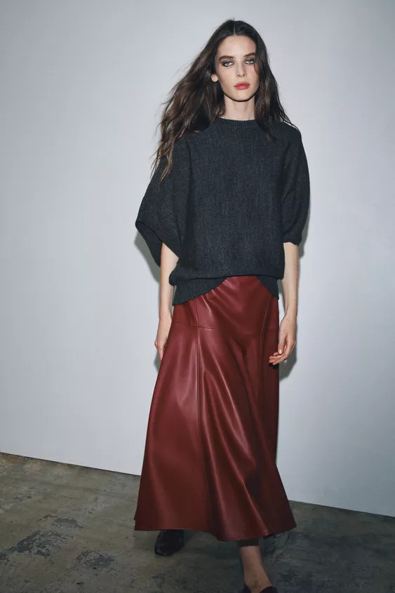 FAUX LEATHER MIDI SKIRT ZW COLLECTION | Zara US