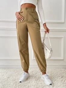 SHEIN EZwear High Waist Flap Pocket Cargo Pants SKU: sw2210282084260301(41 Reviews)$14.99AddThis ... | SHEIN