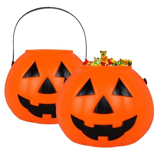 Eaarliyam Pumpkin Candy Bucket, Plastic Pumpkin Bucket 2PCS 6.7x5.6in Portable Pumpkin Pail with Handle Reusable Cute Halloween Candy Bucket for Trick or Treat Party, Halloween Pumpkin Bucket | Amazon (US)