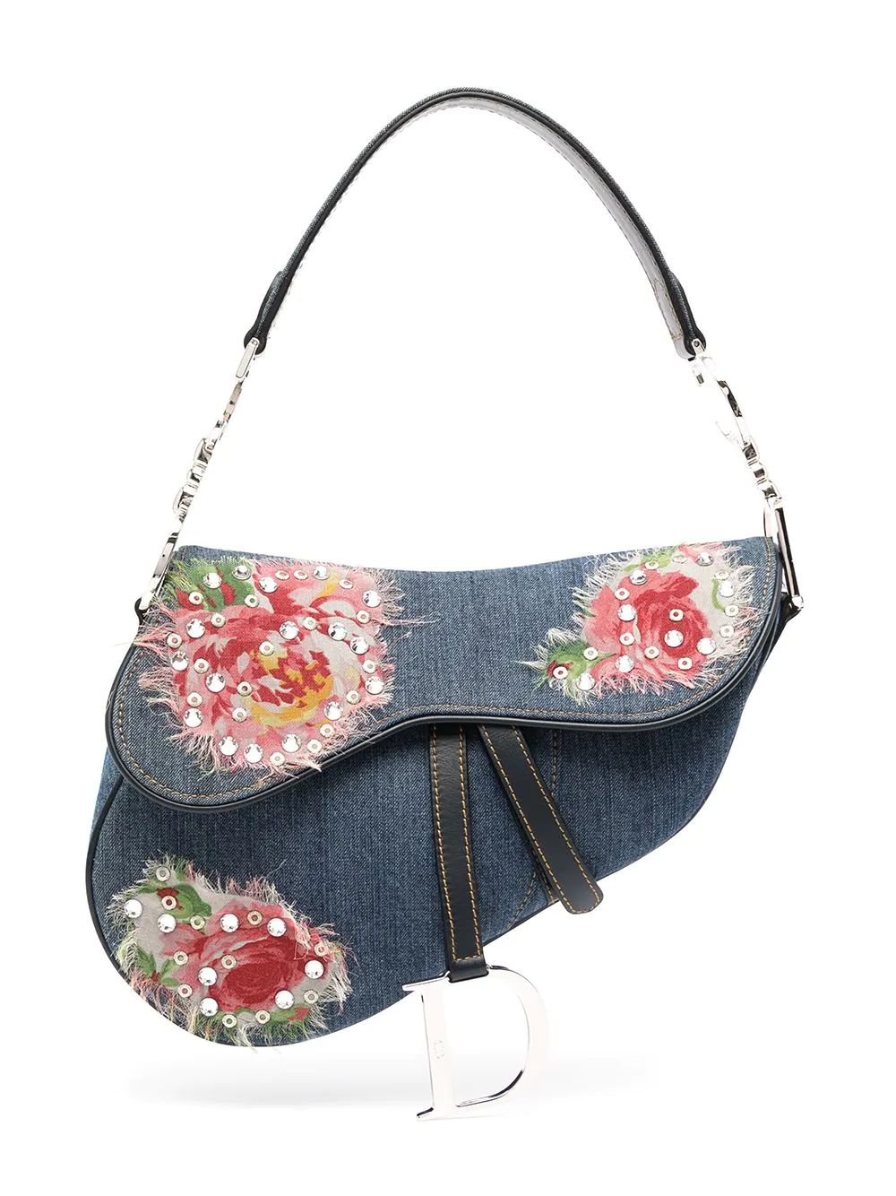 2004 pre-owned floral-embroidered denim Saddle bag | Farfetch (US)