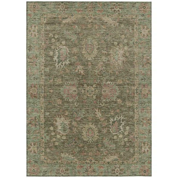 Machine Washable Indoor/Outdoor Xhevrie Olive Rug | Wayfair North America