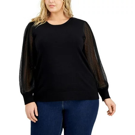 Calvin Klein Plus Size Sheer Sleeve Sweater Black 1X | Walmart (US)