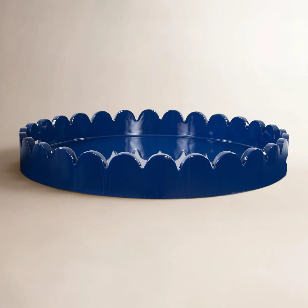 Effa Hand-Crafted Round Scalloped Wood Tray | Wayfair North America