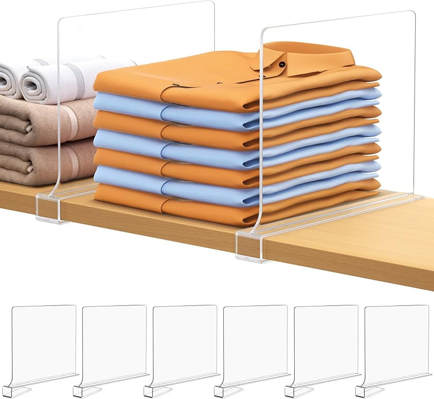 6 PCS Shelf Dividers for Closet Organization Acrylic Clear Closet Shelf Divider for Wooden Shelvi... | Amazon (US)