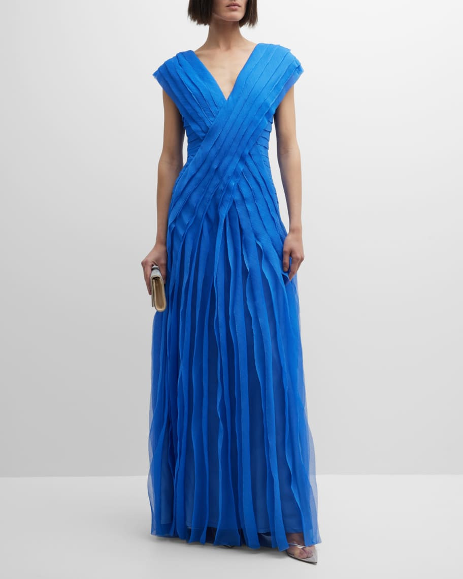 Tadashi Shoji Crinkled Surplice A-Line Gown | Neiman Marcus