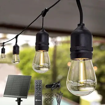 Solar String Lights Outdoor with Remote and Clips - 55FT(45+10) 16 LED Patio Lights with Type-C P... | Amazon (US)