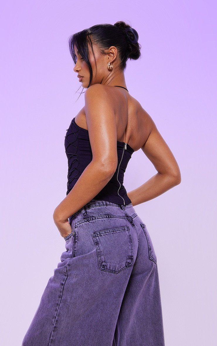 Black Woven Elastic Lace Up Corset | PrettyLittleThing UK