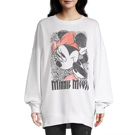 new!Juniors Womens Round Neck Long Sleeve Minnie Mouse Sweatshirt | JCPenney