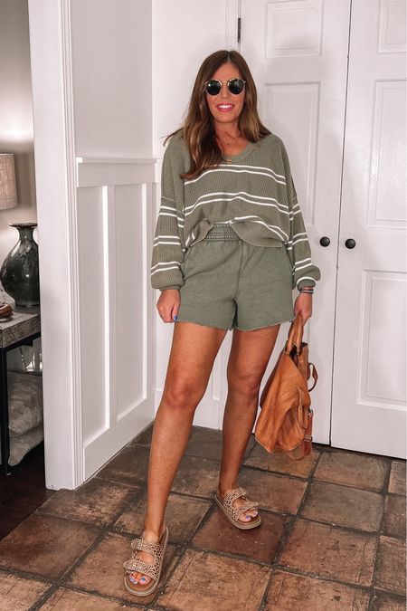 Super comfy & cute outfit for summer. Perfect to wear for vacation.

This sweater is on sale 50% off/$30 
Wearing a medium /TTS
These high-rise shorts are so comfy and they’re on sale for $25 -I sized down to a small 

Free people distressed, leather satchel

Target sandals only $29.99  / TTS



#LTKFindsUnder50 #LTKSaleAlert #LTKStyleTip